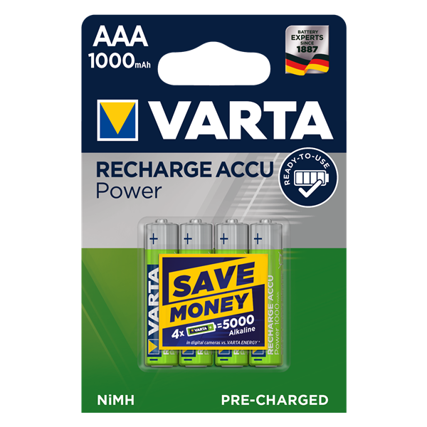 Baterijas lādējamas AAA,VARTA Accu Power 1000 mAh, 4 gab./iep.