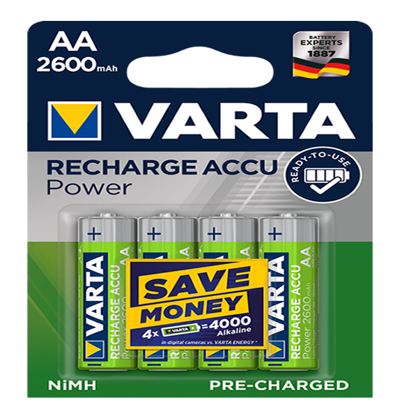 Baterijas lādējamas AA,VARTA Accu Power 2600 mAh, 4 gab./iep.