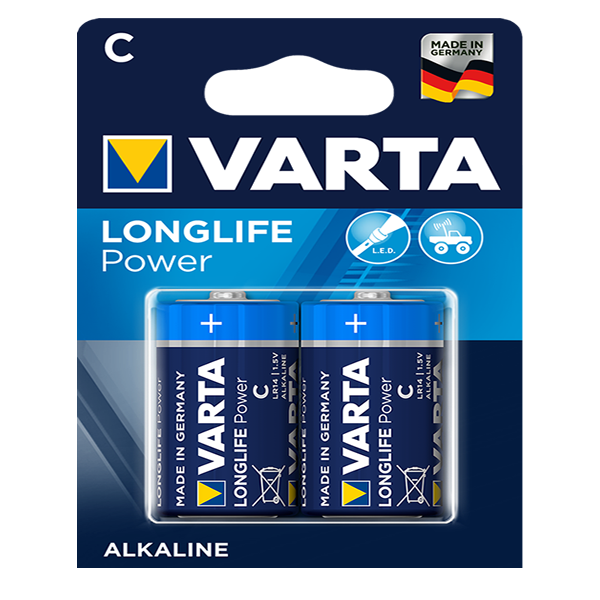 Baterijas C,VARTA Longlife Power Alkaline 1.5V, 2 gab./iep.