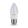 E27 5.5W(470Lm ) LED Spuldze, sveces formas, V-TAC, silti balta gaisma 2700K