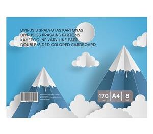 Kartons divpusējs, A4, 170 g/m2, 16 loksnes, dažādas krāsas
