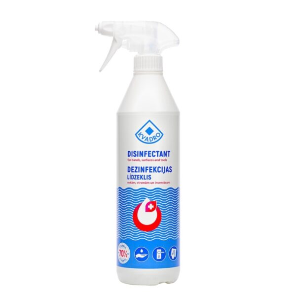Dezinfekcijas līdzeklis virsmām, inventāram, rokām, etanols 70%, Kvadro, 700ml