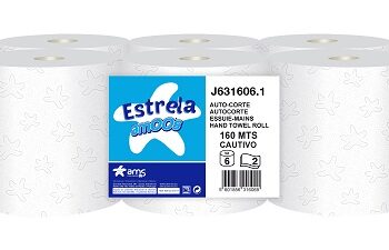 Papīra dvielis ruļļos Autocut CAPTIVE ESTRELA AMOOS celuloze,2 slāņi, 160 m, 6 ruļļi/iepak.