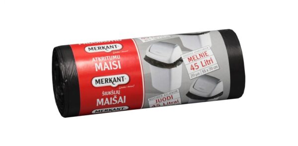 Atkritumu maisi MERKANT, 45L,HDPE, (55x70cm) 12my, 20gb/rul., melns