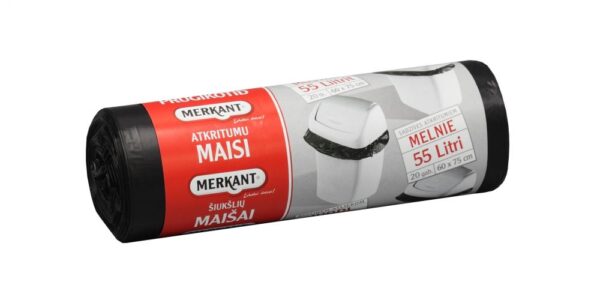 Atkritumu maisi MERKANT, 55L,HDPE, (60x75cm) 12my, 20gb/rul., melns