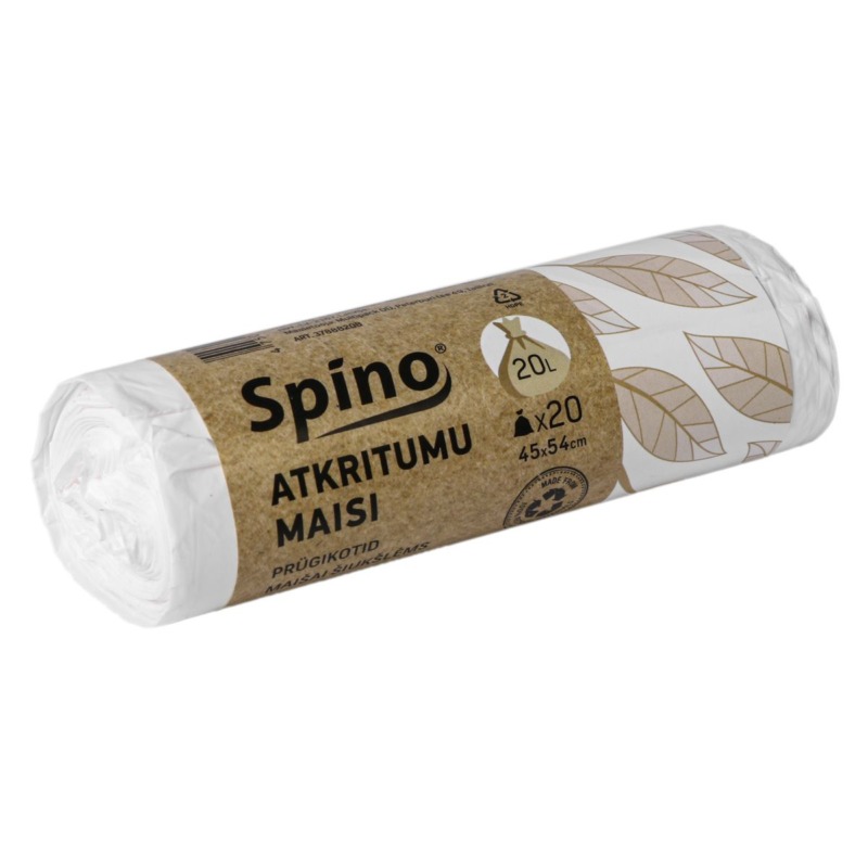 Atkritumu maisi Spino, 20l, HDPE, (45x54cm) 12my, 20gb/rul. Balts